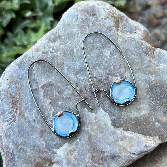 Round Moonstone Dangle Earrings Vintage Retro Alloy Silver Plated Boho Hippie - Picture 1 of 5